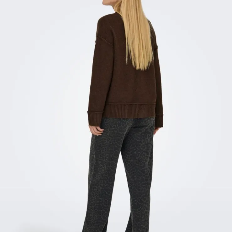 ONLY Pull épuré maille hazel col rond Femme MARRON FONCE Sale