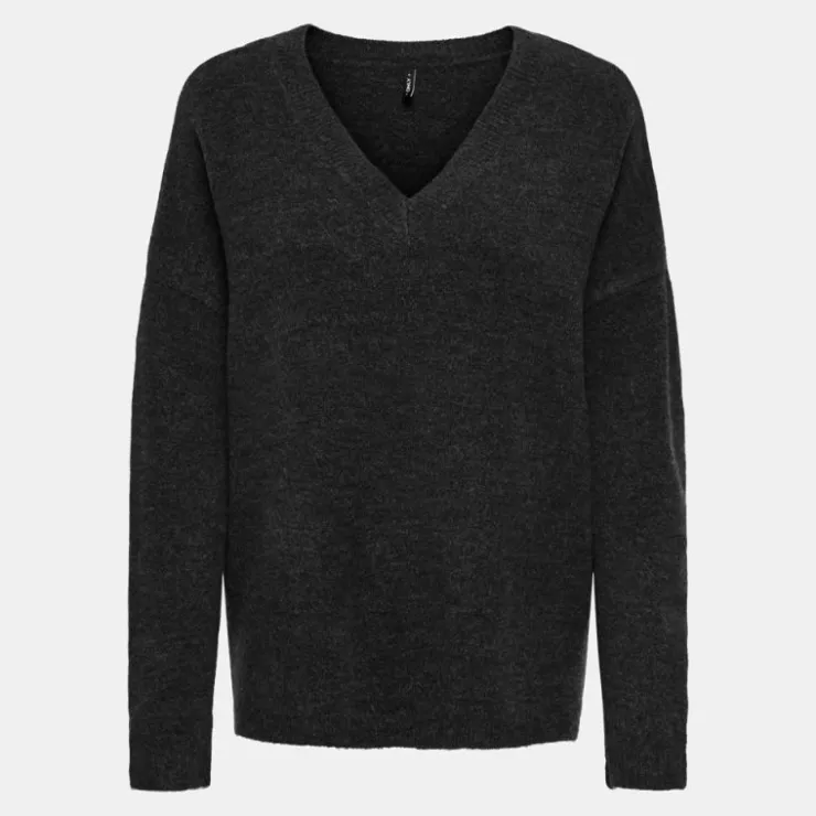 ONLY Pull regular talio col v manches longues Femme GRIS FONCE