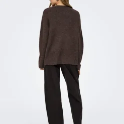 ONLY Pull regular talio col v manches longues Femme MARRON FONCE