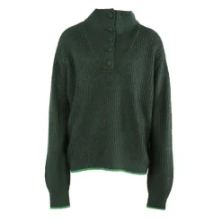 LA PETITE ETOILE Pull sierra col montant à boutons Femme VERT FONCE Discount
