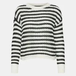 VERO MODA Pull Spring à rayures col ras de cou Femme NOIR New