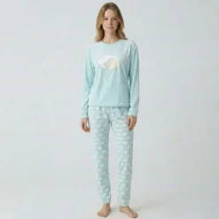 BILL TORNADE Pyjama long velours mot 23172 Femme BLEU CLAIR Best