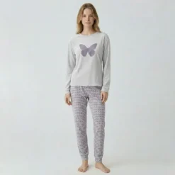 BILL TORNADE Pyjama long velours mot 23172 Femme VIOLET CLAIR