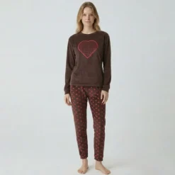 BILL TORNADE Pyjama long velours mot 23172 Femme MARRON Online