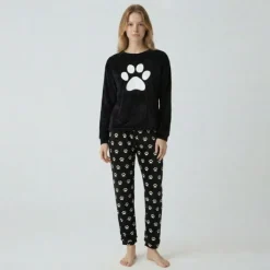 BILL TORNADE Pyjama long velours mot 23172 Femme NOIR Outlet