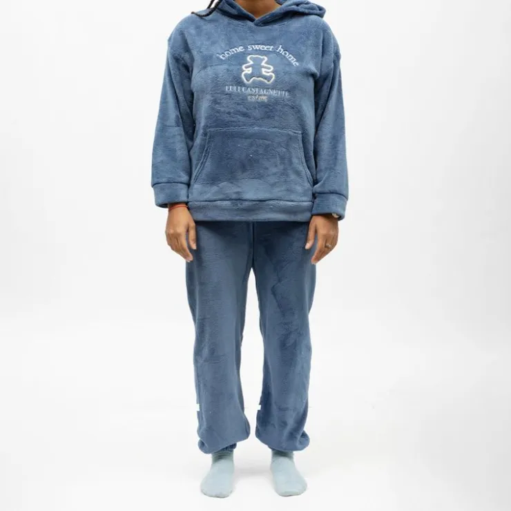 LULU CASTAGNETTE Pyjama polaire à capuche avec broderie Femme BLEU