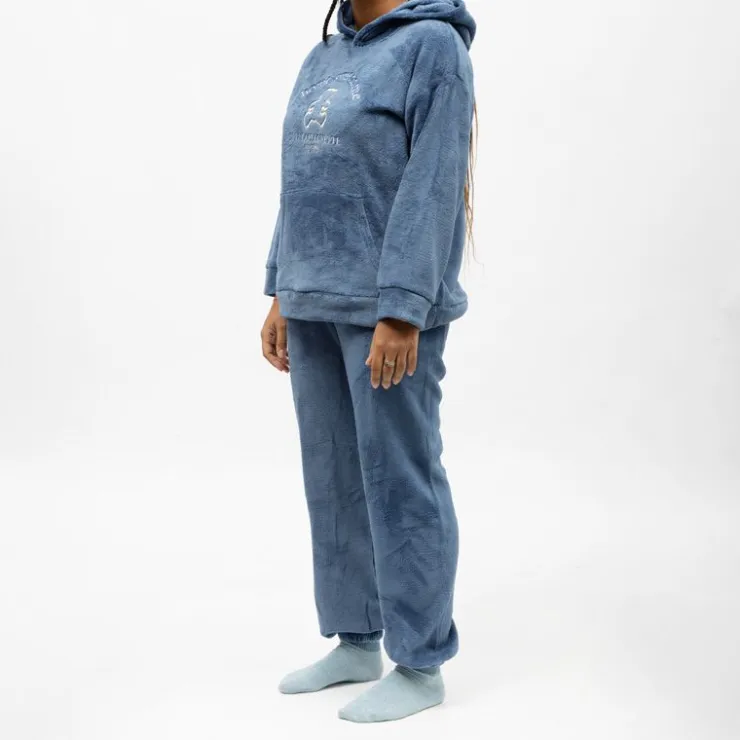 LULU CASTAGNETTE Pyjama polaire à capuche avec broderie Femme BLEU