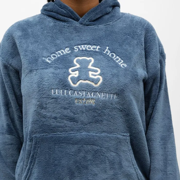 LULU CASTAGNETTE Pyjama polaire à capuche avec broderie Femme BLEU