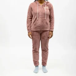 LULU CASTAGNETTE Pyjama polaire à capuche zippé Femme ROSE Best