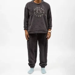 LULU CASTAGNETTE Pyjama polaire doux col rond pantalon regular Femme GRIS FONCE Sale
