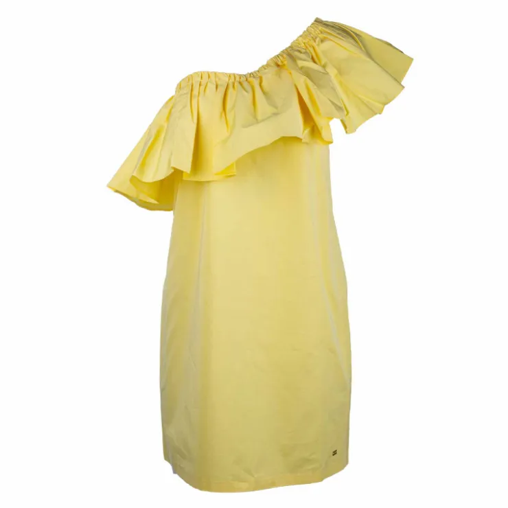 TOMMY HILFIGER Robe asymétrique courte de cocktail avec grand volant Femme JAUNE Online