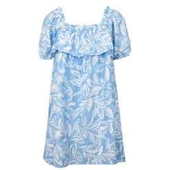 LA PETITE ETOILE Robe bicolore courte col élastique bleu Rociel manches courtes Femme BLEU CIEL New