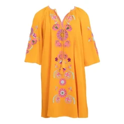 ANTIK BATIK Robe caftan manches 3/4 magoo broderie fleurie Femme ORANGE Best