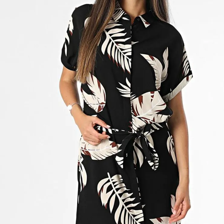 VERO MODA Robe chemise à fleurs avec boutons Femme NOIR Best