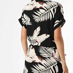 VERO MODA Robe chemise à fleurs avec boutons Femme NOIR Best