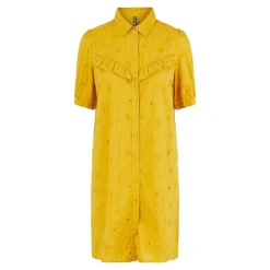 PIECES Robe chemise broderie anglaise Femme JAUNE New