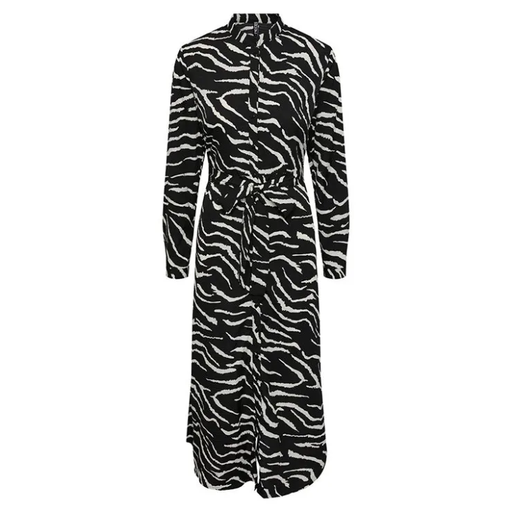 PIECES Robe chemise longues imprimé animalier blanc et Femme NOIR Discount