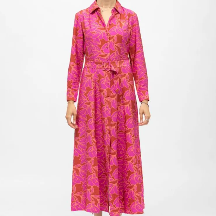 LA PETITE ETOILE Robe chemise marron à fleurs s longue avec ceinture romane Femme ROSE Clearance