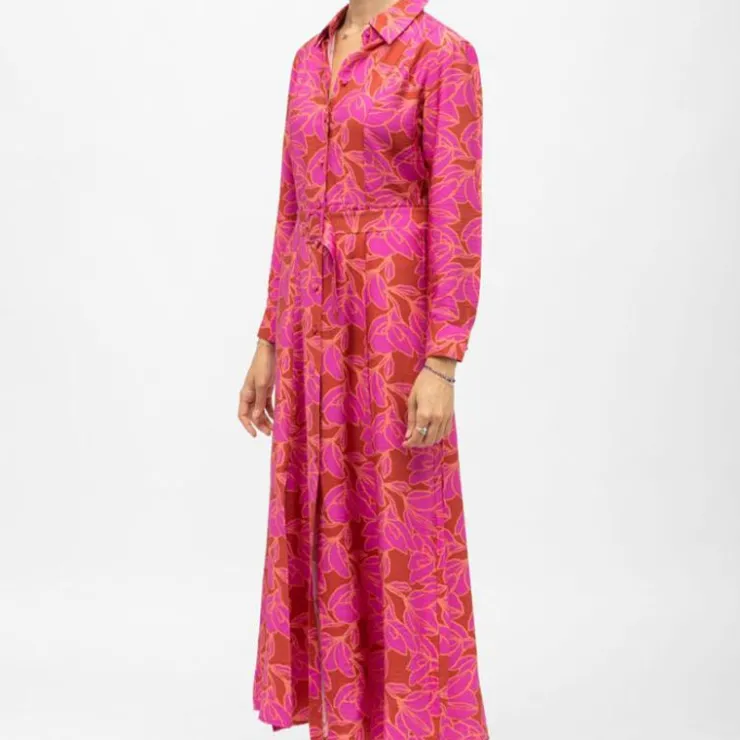 LA PETITE ETOILE Robe chemise marron à fleurs s longue avec ceinture romane Femme ROSE Clearance