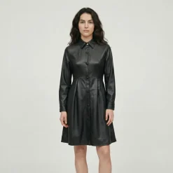 LES TROPEZIENNES PAR M.BELARBI Robe chemise similicuir halite avec boutons à clips Femme NOIR New