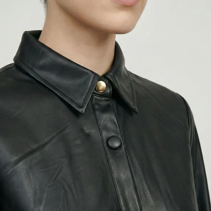 LES TROPEZIENNES PAR M.BELARBI Robe chemise similicuir halite avec boutons à clips Femme NOIR New