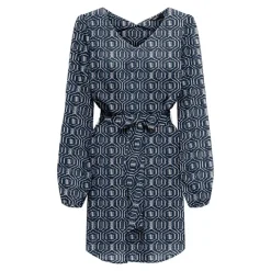 ONLY Robe cintrée col V ceinture à nouer imprimée fantaisie Femme BLEU FONCE Sale