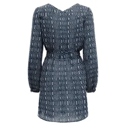 ONLY Robe cintrée col V ceinture à nouer imprimée fantaisie Femme BLEU FONCE Sale
