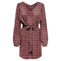 ONLY Robe cintrée col V ceinture à nouer imprimée fantaisie Femme BORDEAUX Best