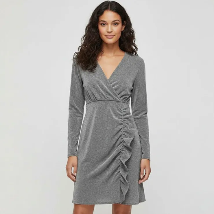 ONLY Robe col V à volant irisée Femme ARGENT Discount