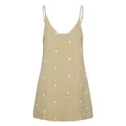 PIECES Robe courte à bretelles brodée en gaze de coton Femme BEIGE Online