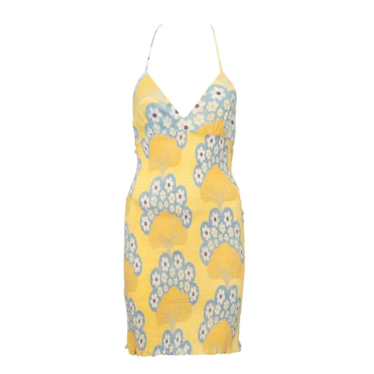 ANTIK BATIK Robe courte à bretelles letie dos nu imprimé fleurs Femme JAUNE New