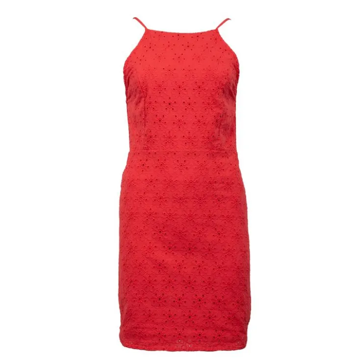 LA PETITE ETOILE Robe courte droite dentelle à bretelle Rindra Femme ROUGE Discount