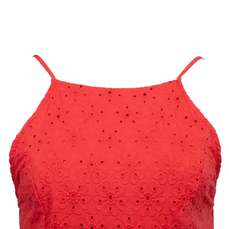 LA PETITE ETOILE Robe courte droite dentelle à bretelle Rindra Femme ROUGE Discount