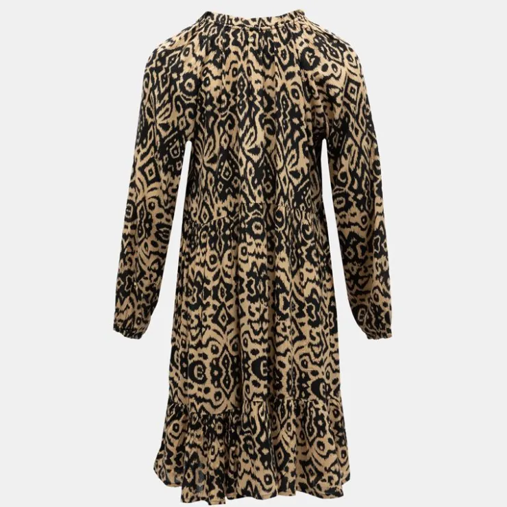 DEELUXE 74 Robe courte imprimée col V à volants Femme MARRON CLAIR Hot