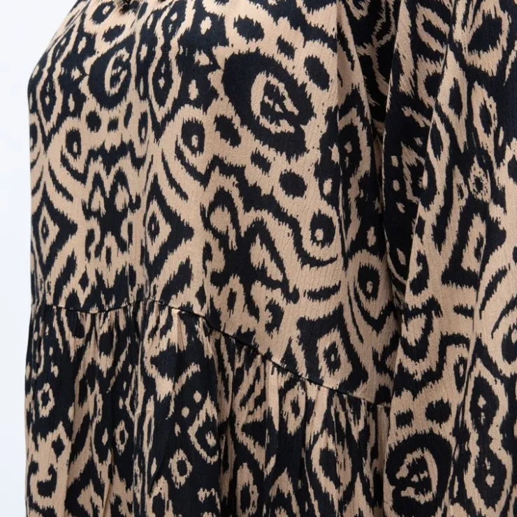 DEELUXE 74 Robe courte imprimée col V à volants Femme MARRON CLAIR Hot