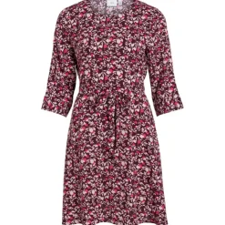 VILA Robe courte manches 3/4 imprimée floral Femme BORDEAUX Sale