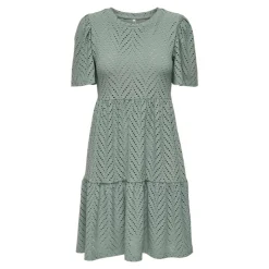 JDY Robe courtes manches courtes trapèze ajouré uni Femme VERT CLAIR