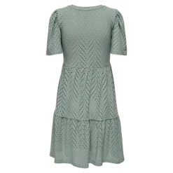 JDY Robe courtes manches courtes trapèze ajouré uni Femme VERT CLAIR