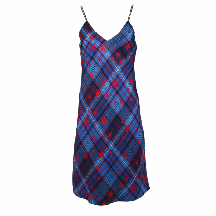 TOMMY HILFIGER Robe Gigi Hadid en soie à carreaux et étoiles rouges Femme BLEU New