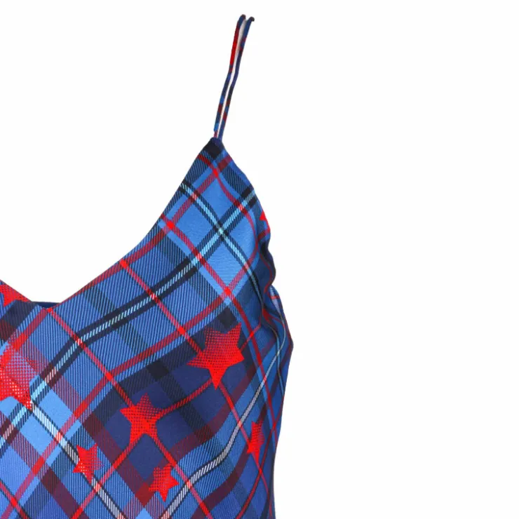 TOMMY HILFIGER Robe Gigi Hadid en soie à carreaux et étoiles rouges Femme BLEU New
