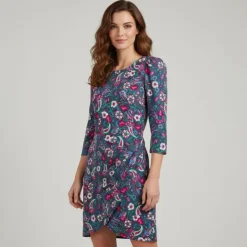 LA PETITE ETOILE Robe imprimée à fleurs col rond femme MULTICOLORE New