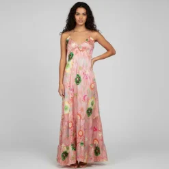 HOLLY AND JOEY Robe jade imprimé fleuri col à nouer dos nu Femme ORANGE CLAIR Hot