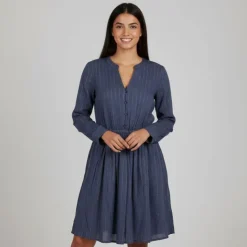 LA PETITE ETOILE Robe juana manches longues ajustée avec liseré doré Femme BLEU FONCE Hot