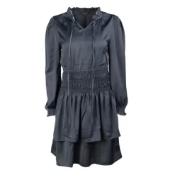 DEELUXE 74 Robe élastiquée à la taille à volants effet soie bleu nuit Femme GRIS FONCE Outlet