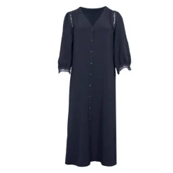LA PETITE ETOILE Robe longue à boutons col V manches avec dentelle rouba Femme BLEU FONCE Sale