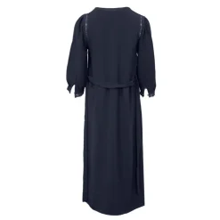 LA PETITE ETOILE Robe longue à boutons col V manches avec dentelle rouba Femme BLEU FONCE Sale