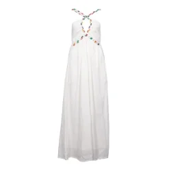 HOLLY AND JOEY Robe longue à bretelles avec perles coton Femme BLANC