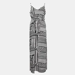 VERO MODA Robe longue à motif graphique joy col V droite Femme BLANC Outlet