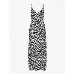 VERO MODA Robe longue avec bretelles imprimé zèbre col V Femme NOIR New