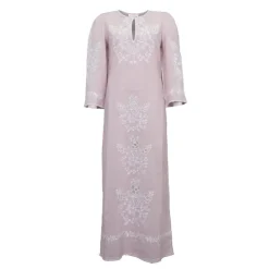 ANTIK BATIK Robe longue caftan vana avec broderie blanche Femme ROSE POUDRE